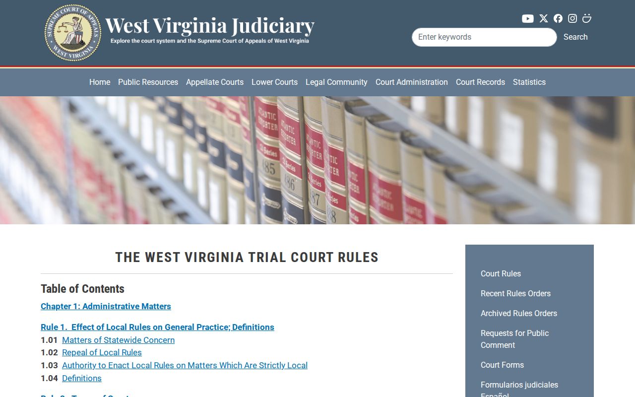 West Virginia trial court rules page used for Raleigh County court record access